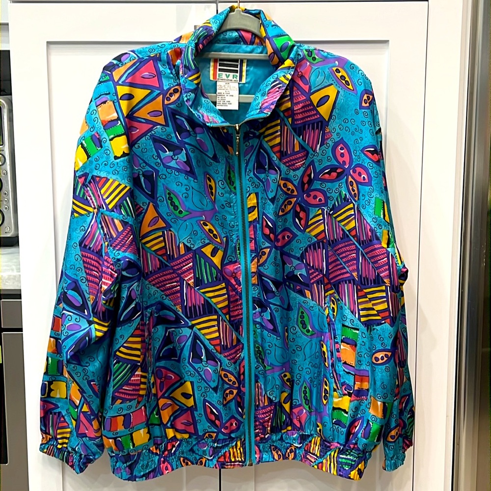 Vintage EVR Silk Full Zip Animal Geometric Bomber Jacket